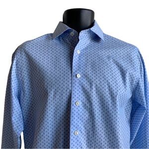 BESPOKE trim fit button down men's shirt, blue small paisley print neck 15